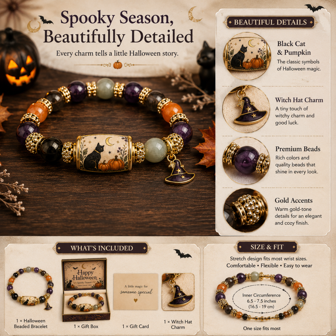 Spooky Season Beaded Bracelet Cat