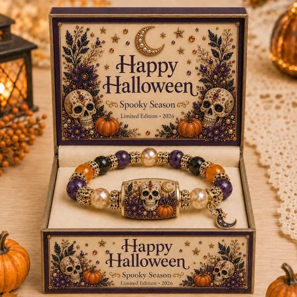 Spooky Season Beaded Bracelet Skull